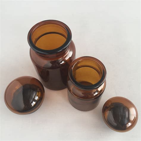 Set Of 1970s Apothecary Brown Glass Jars