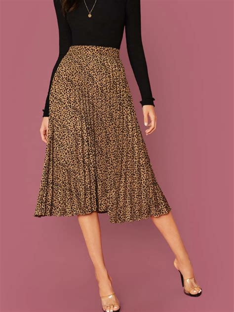 Leopard Print Pleated Skirt Shein Usa Floral Print Midi Skirt
