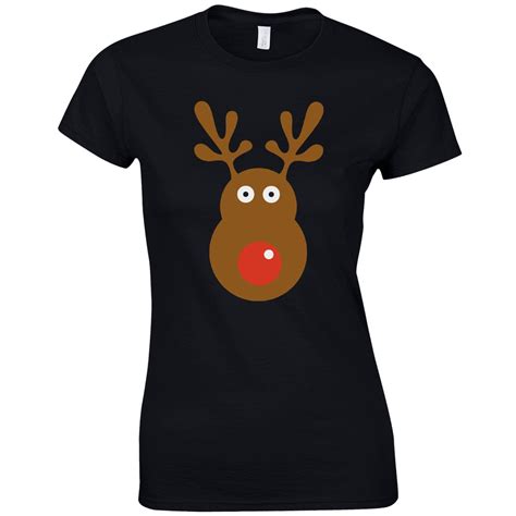 Rudolph Reindeer Face Ladies Fitted T Shirt Christmas Retro Rudolf