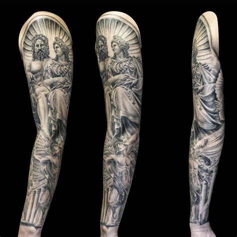 Greek tattoos are one of the complex tattoo designs, which involve an extreme level of detail. Greek God full sleeve tattoo part 2 by Steve Toth (With ...