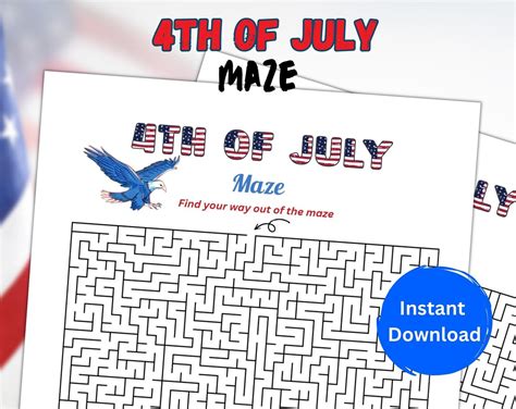 Printable 4th Of July Maze Fourth Of July Activity For Kids Etsy