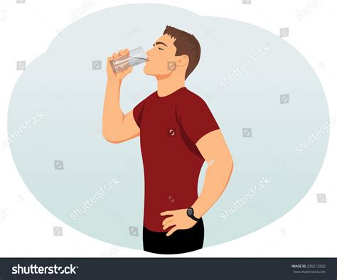 Attractive Young Man Drinking Water Glass Stock Vector