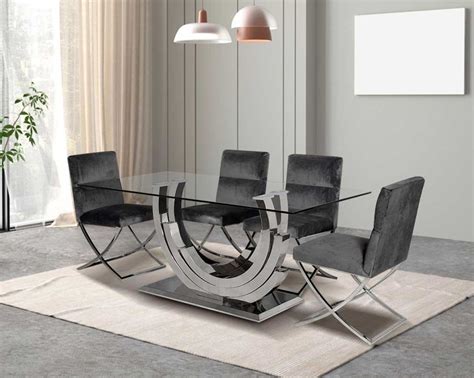 Ethan 6 And 8 Seater Stainless Steel Dining Table With Anzu Stainless