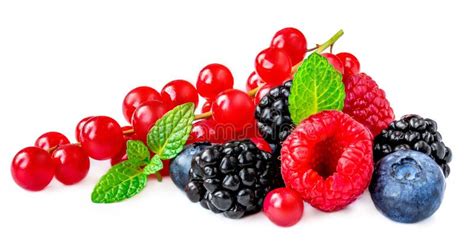 Berries Mix Isolated On White Background Raspberry Red Currant
