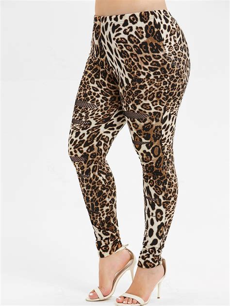 [47 Off] Plus Size Leopard Print Hollow Out Leggings Rosegal