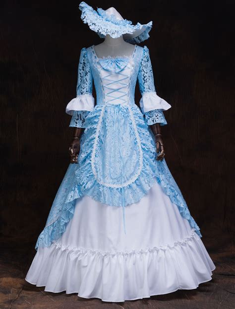 Victorian Dress Costume Womens Rococo Masquerade Ball Gowns Light Sky