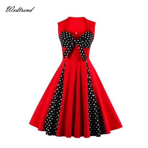 Wedtrend Hepburn 1950s Style Vintage Red Patchwork Party Dress Retro