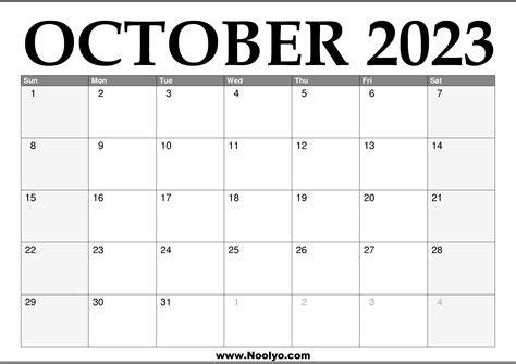 2023 October Printable Calendar