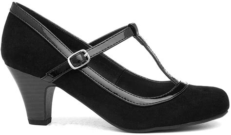 Lilley Womens Black Faux Suede T Bar Court Shoe Size Uk Black