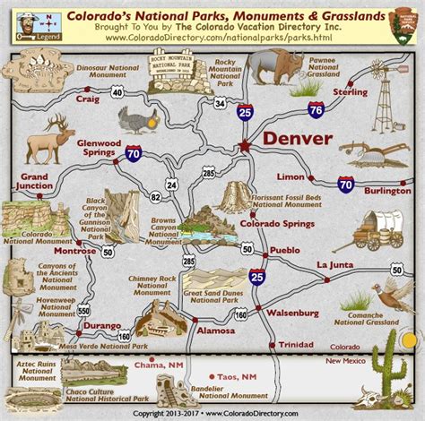 Colorado National Parks Monuments Grasslands Map Colorado Vacation