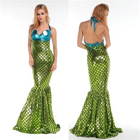 Adult Sexy Green Mermaid Tail Long Dress Cosplay Costume For Woman