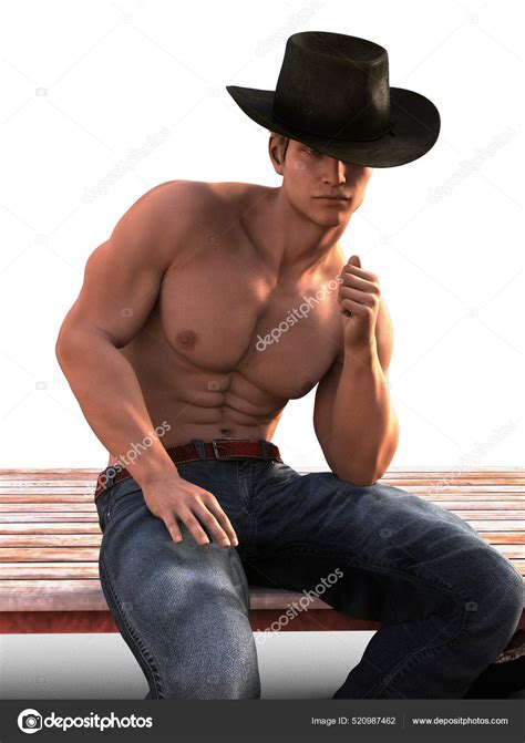 Shirtless Cowboy Sitting Wood Illustration Stock Photo By SHWDesign