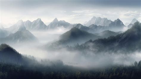 Premium Ai Image A Foggy Mountain Landscape With Mountains In The