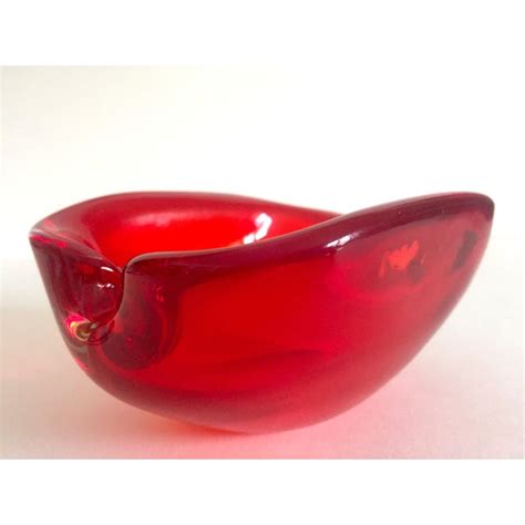 Vintage Mid Century Modern Italian Hand Blown Murano Art Glass Red Ashtray Bowl Chairish