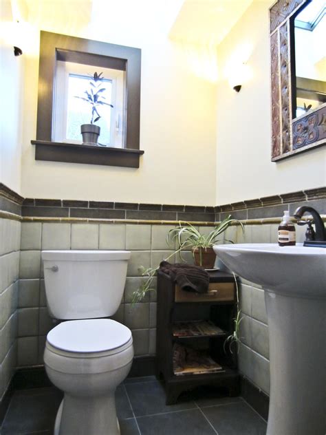 How high should you go? Small Half Bathroom Tile Ideas Come Gray Ceramic Wall ...