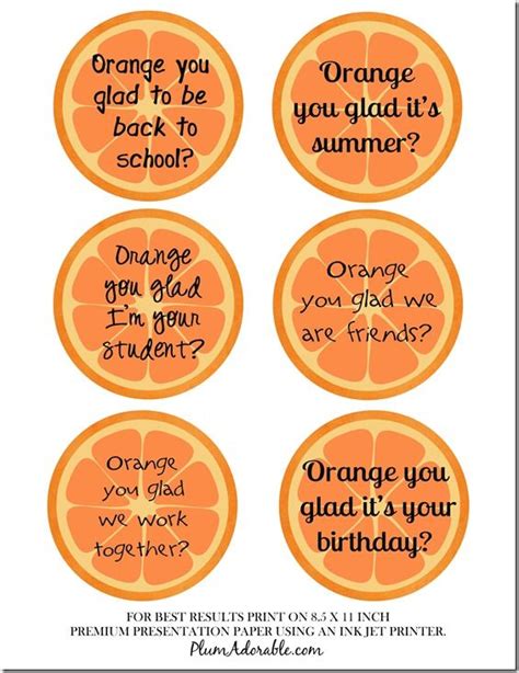 Orange You Glad Printable Tags T Y Ideas Pinterest Printable