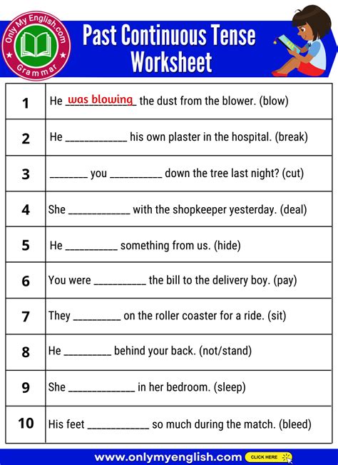 Past Continuous Tense Exercises With Answers Onlymyenglish
