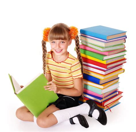 Schoolgirl Reading Pile Of Books Stock Image Image 16993165