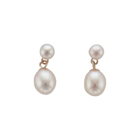 9ct Gold Cultured Freshwater Pearl Set Drop Earrings Tb Mitchell