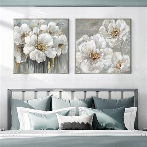 2 Pieces Gold Leaf Flowers Abstract Painting On Canvas Wall Etsy