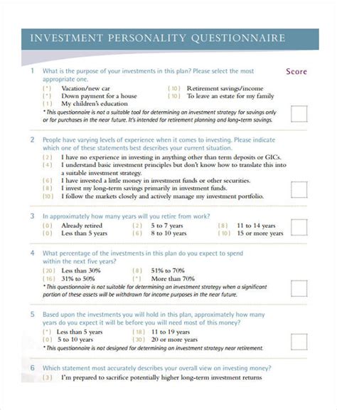 Personality Test Questionnaire Pdf