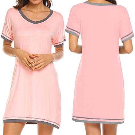 Monfince Summer Nightgowns For Womens Short Sleeve Nightdress V Neck Nightshirt Comfy Loose