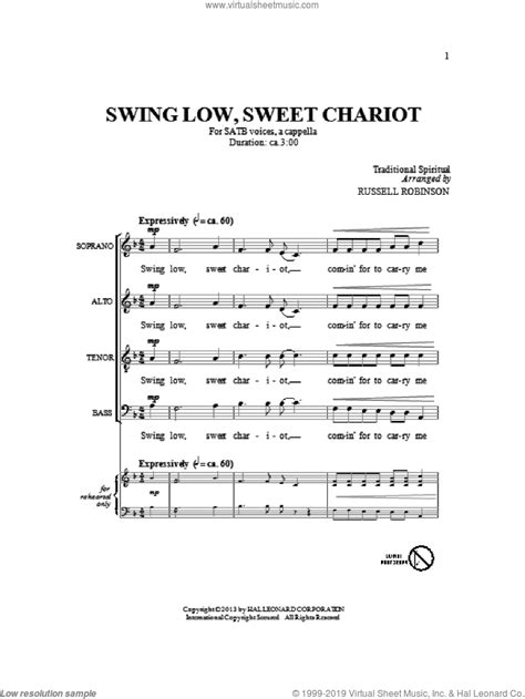 Download and print swing low, sweet chariot piano sheet music by carsten gerlitz. Robinson - Swing Low, Sweet Chariot sheet music for choir ...