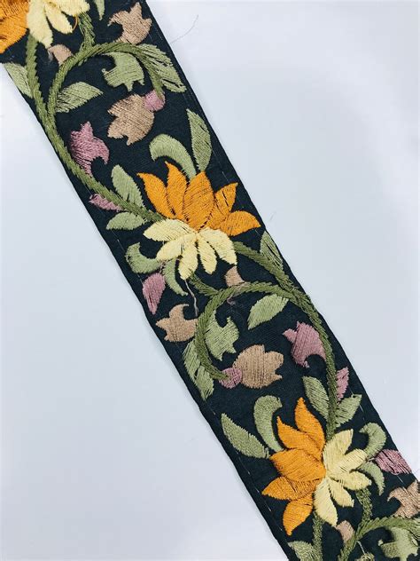 Floral Embroidered Silk Fabric Border Ribbons Laces Trims Etsy