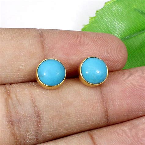 Sleeping Beauty Turquoise Stud Earrings Micron Gold Plated Etsy