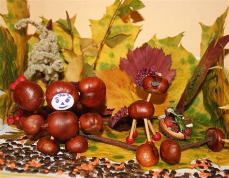 Поделки из каштанов на тему Осень: Как сделать своими руками поделку с каштанами и листьями ...