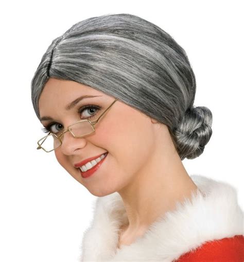 Old Lady Costume Wig Deluxe Mrs Claus Elderly Gray Grey Bun Hair Santa New Ebay
