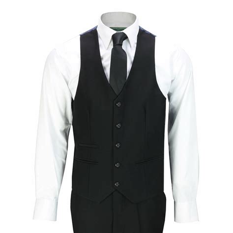Mens Black 3 Piece Business Suit Smart Casual Classic Tailored Fit
