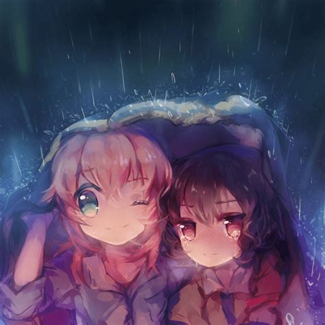 Two Cute Manga Girls Shelter From The Rain In This Photoshop Painting By Namie Kun Mayhem And Muse