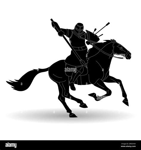 Ancient Warrior On Horseback On A White Background Black Silhouette On