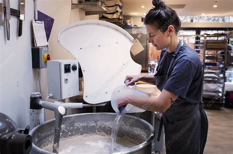 Woman Making Bread In An Artisan Bakery Stock Image F033 1350