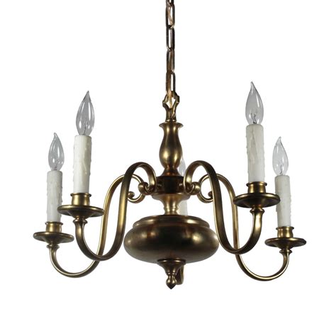 Antique Colonial Revival Brass Chandelier Early 1900s