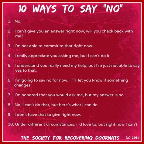 10 Ways To Say No The Society For Recovering Doormats