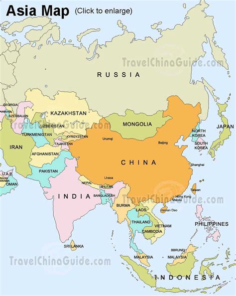 Asia Map China Russia India Japan