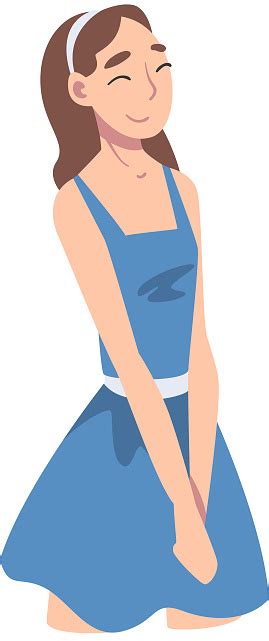 Smiling Asian Woman Wearing Dress In Standing Pose Vector Illustration