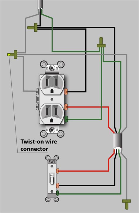 The receptacle is split by breaking the connecting tab between the two, brass colored terminals. Half Switched Outlet Diagram - Wiring Library • Insweb.co