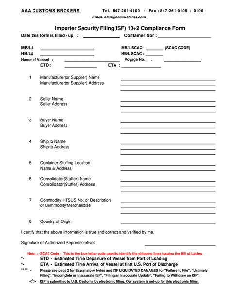 Isf Form Download Hivpersonal