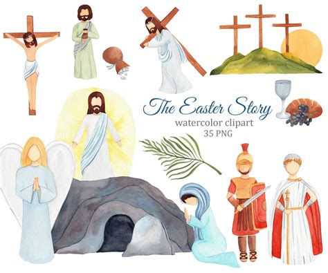 Religious Easter Clipart The Easter Story Jesus Risen Cross Etsy