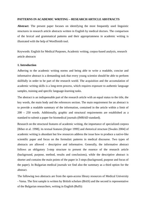 Examples Of Science Paper Abstract Writing An Abstract For A Thesis