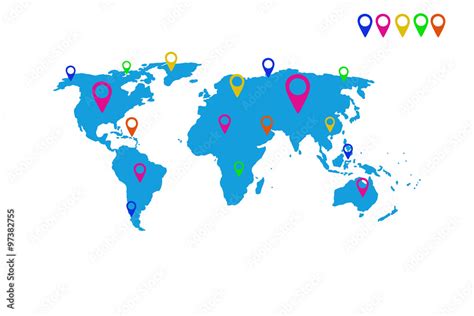 World Map With Location Pins Stock Illustration Adobe Stock