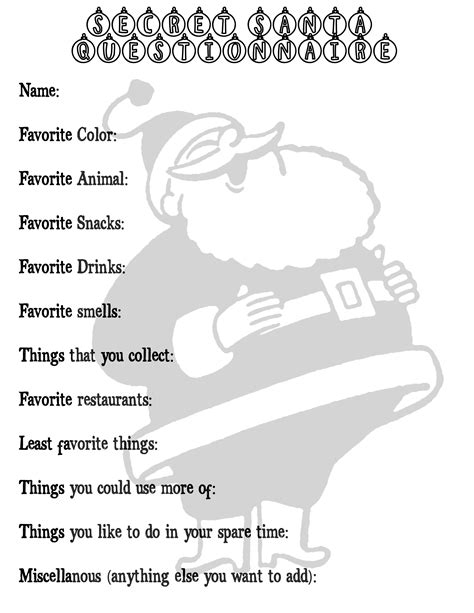 Secret Santa Questionnaire | Secret santa questionnaire, Best secret