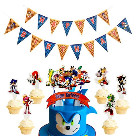 Buy Sonic Birthday Party Supplies Happy Birthday Banner Cake Topper Cupcake Toppers For
