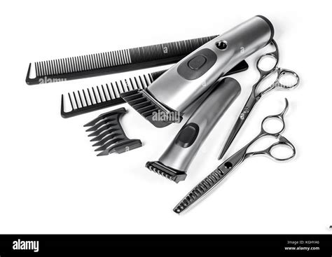 Hair Clipper Comb And Scissors On White Background Stock Photo Alamy