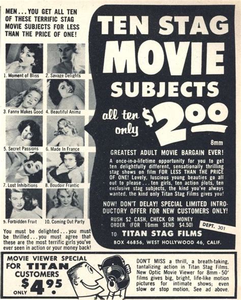 Ten Stag Movie Subjects Only 2 00 Titan Stag Films 1960 Vintageads Stag Film Funny
