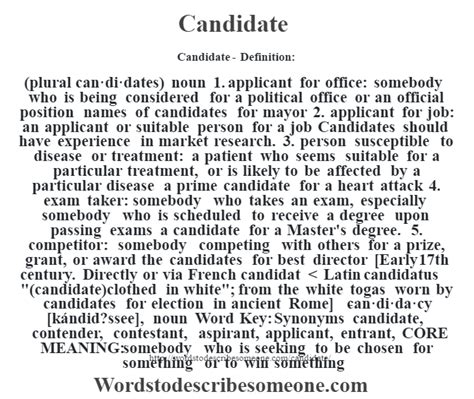 Candidate Definition Candidate Meaning Words To Describe Someone
