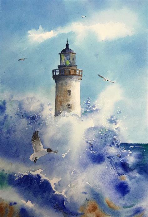 Lighthouse Print Art Watercolor T Wall Art Seascape Print Seascape